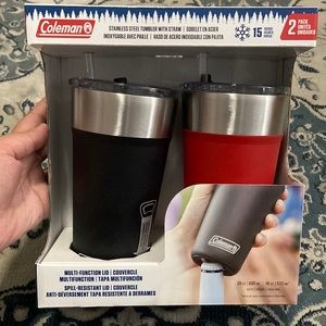 Coleman Stainless Steel Tumbler 2-pack, 20oz (Red) and 18oz (Black)